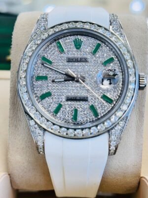 Rolex Datejust II 116300 White Rubber B Band With Custom Diamond Bezel and Dial