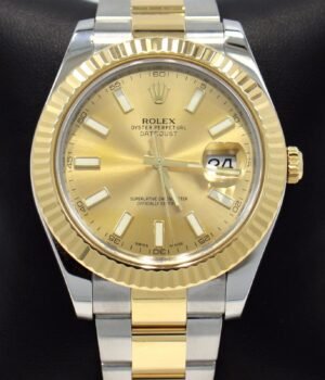 Rolex Datejust II 116333 41mm 18K Yellow Gold /SS Champagne Dial Watch *MINT*