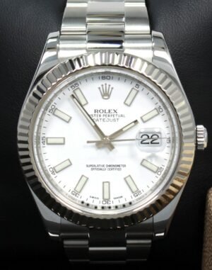 Rolex Datejust II 116334 41mm White Dial 18K White Gold Fluted Bezel Watch MINT