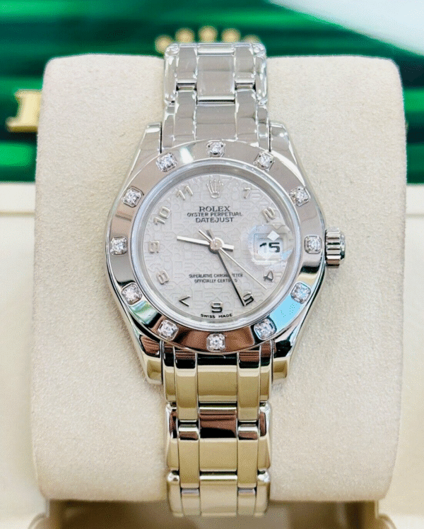 Rolex Datejust Pearlmaster 18k WG Jubilee Dial Factory Diamonds Lady Watch