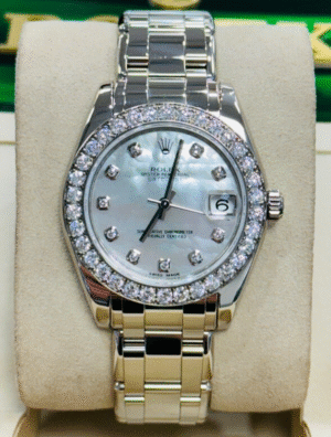 Rolex Datejust Pearlmaster 34 81299 18k White Gold Factory Diamond MOP BOX/PAPER