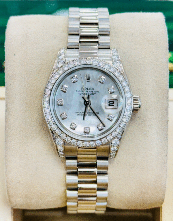 Rolex Datejust President Crown Collection White Gold FACT MOP Diamond 179159