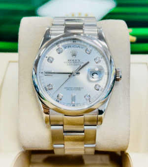 Rolex Day-Date 18k White Gold 36mm 118209 Factory Diamond Dial Oyster Bracelet
