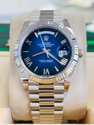 Rolex Day-Date 228239 Blue Ombré Dial 18k White Gold President Watch UNWORN