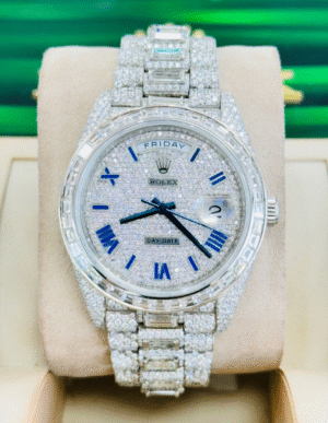 Rolex Day-Date 40 228206 Platinum Custom Diamond Set Baguette Bezel Watch MINT