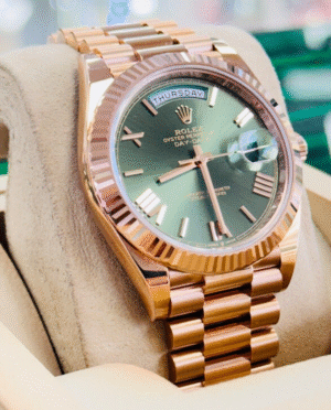 Rolex Day-Date 40 228235 Olive Green President Rose Gold Box and Papers UNWORN