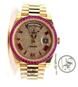 Rolex Day-Date 40 228238 18K Yellow Gold Custom Bezel and Diamond Dial UNWORN