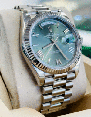 Rolex Day-Date 40 228239 18k White Gold Fluted Bezel GREEN Olive Dial Box/PAPERS
