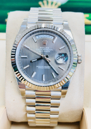 Rolex Day-Date 40 President 228239 White Gold Slate Striped Dial FULLY STICKERED