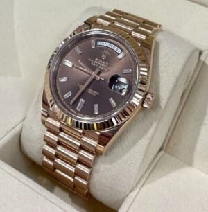 Rolex Day-Date 40mm 18K Everose Gold 228235 Chocolate Baguette BOX/PAPERS MINT