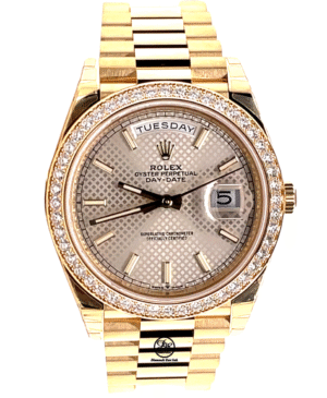 Rolex Day-Date 40mm 228348 RBR Factory Diamond Bezel Silver Motif Dial Watch NEW