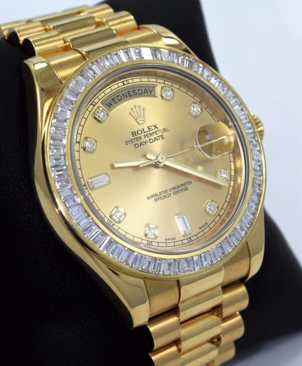 Rolex Day-Date II Presi 218238 18K Yellow G 4.0CT Baguettes Diamond Bzl Papers