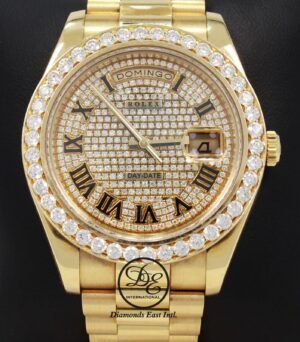 Rolex Day-Date II President 218238 18K Yellow Gold Pave Diamond Dial 3.25ct Bezl