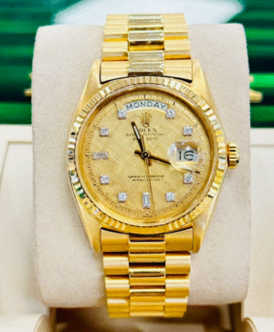 Rolex Day-Date President 1803 18k Y Gold Diamond Linen Pam Dial Service Card