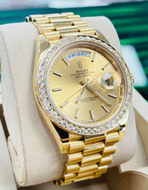 Rolex Day-Date President 18k Yellow Gold 228238 Custom 3.50ct Diamond Bezel MINT