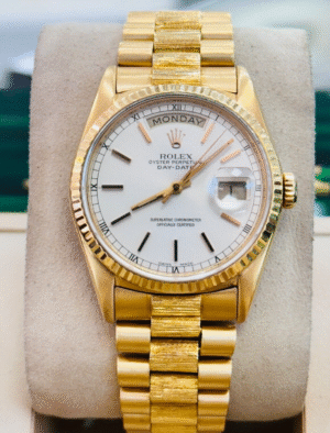 Rolex Day-Date President 36mm 18248 Yellow Gold Silver Dial Factory Bark Finish