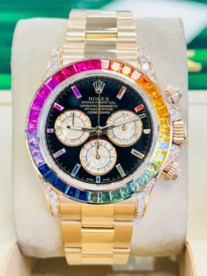 Rolex Daytona 116505 Custom Rainbow Diamonds and Sapphires 18K Rose Gold MINT