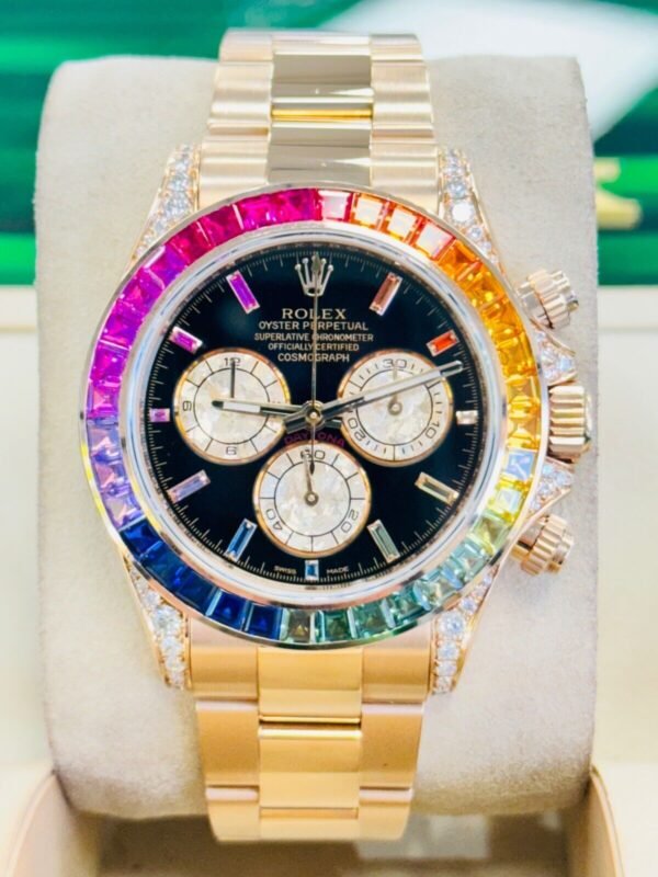 Rolex Daytona 116505 Custom Rainbow Diamonds and Sapphires 18K Rose Gold MINT
