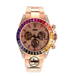 Rolex Daytona 116505 Rainbow Diamonds and Sapphires 18K Rose Gold Watch MINT