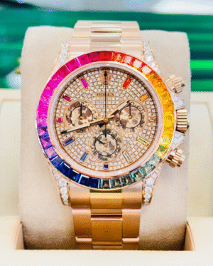 Rolex Daytona 116505 Rainbow Diamonds and Sapphires 18K Rose Gold Watch MINT