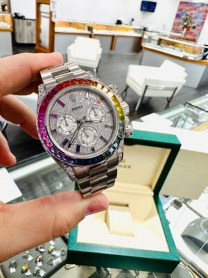 Rolex Daytona 116509 Rainbow Diamonds and Sapphires 18K White Gold Watch MINT