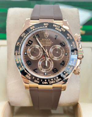 Rolex Daytona 116515 Rose Gold Chocolate Arabic Dial Rubber B Band BOX PAPERS
