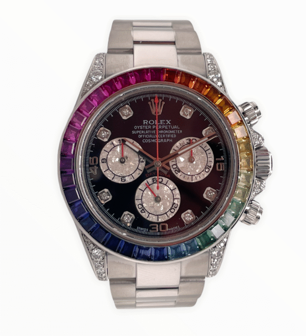Rolex Daytona 116520 Custom Rainbow Diamonds and Sapphires Stainless Steel MINT