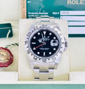 Rolex Explorer ii 16570 Black Dial Oyster Bracelet Watch NEVER POLISH BOX/PAPERS