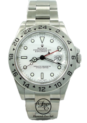 Rolex Explorer II 16570 GMT Date White Dial Men's Watch No Holes In Case *MINT*