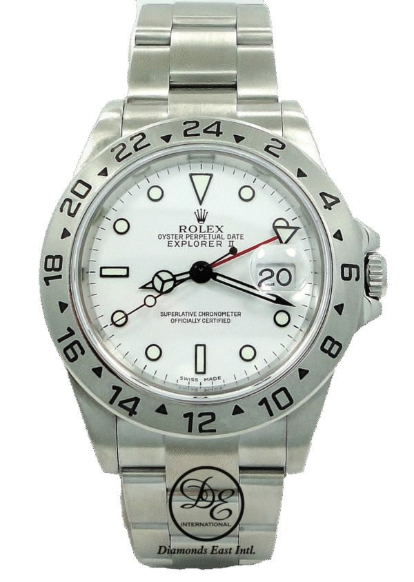 Rolex Explorer II 16570 GMT Date White Dial Men's Watch No Holes In Case *MINT*
