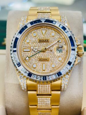 Rolex GMT-Master II 116718 18K Yellow Gold Custom Diamonds Dial & Bezel B/PAPERS