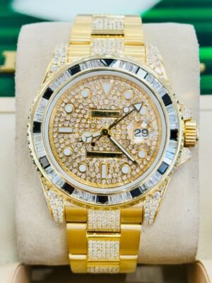 Rolex GMT Master II 116718 18k Yellow Gold Diamonds Dial Bezel Bracelet B/PAPERS