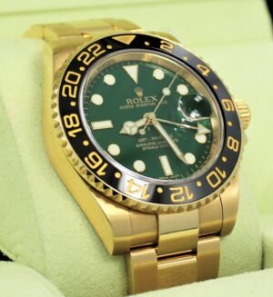Rolex GMT Master II 116718 18k Yellow Gold GREEN Dial Ceramic Bezel Watch B/PPR