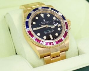 Rolex GMT Master II 116718 18k Yellow Gold PEPSI Diamonds/Rubies/Sapphires Bezel