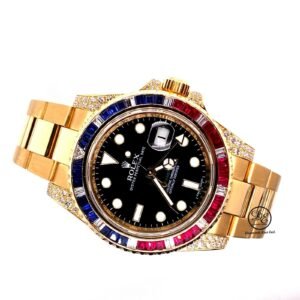 Rolex GMT Master II 116718 18k Yellow Gold PEPSI Diamonds/Rubies/Sapphires Bezel
