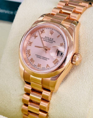 Rolex Lady-Datejust 179165 Factory Pink Roman Dial 18k Rose Gold Box and Papers