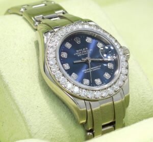 Rolex Masterpiece Pearlmaster 80299 18K W Gold Fact Diamond Bezel Dial B/P MINT