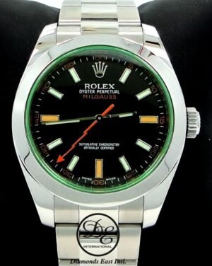ROLEX MILGAUSS FACTORY GREEN CRYSTAL OYSTER PERPETUAL BLACK DIAL STEEL PAPERS