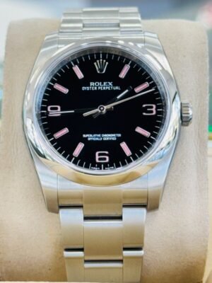 Rolex Oyster Perpetual 36 Pink Baton Black Dial Steel Mens Watch 116000