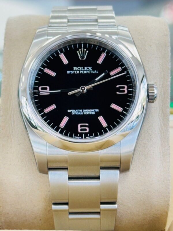 Rolex Oyster Perpetual 36 Pink Baton Black Dial Steel Mens Watch 116000