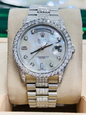 Rolex Platinum Day Date 36 118296 Custom Mop Diamond Dial Factory Diamond lugs