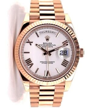 Rolex President 40mm Day-Date 228235 18K Rose Gold White Roman Dial BOX/PAPERS