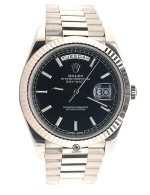 Rolex President 40mm Day-Date 228239 18K White Gold Black Dial MINT Box/Papers