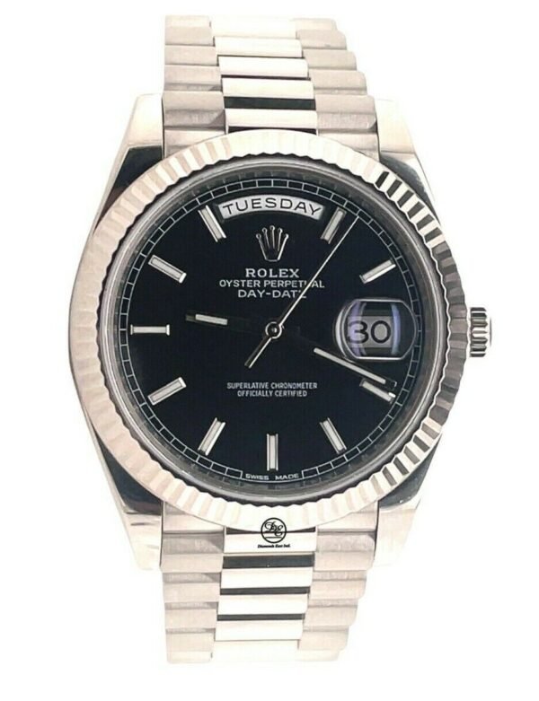 Rolex President 40mm Day-Date 228239 18K White Gold Black Dial MINT Box/Papers