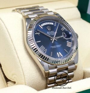 Rolex President 40mm Day-Date 228239 18K White Gold Blue Roman Dial BOX/PAPERS