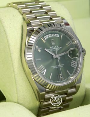 Rolex President 40mm Day-Date 228239 18K White Gold Green Roman Dial BOX/PAPERS