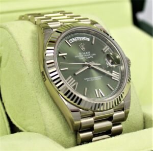 Rolex President 40mm Day-Date 228239 18K White Gold Green Roman Dial *UNWORN