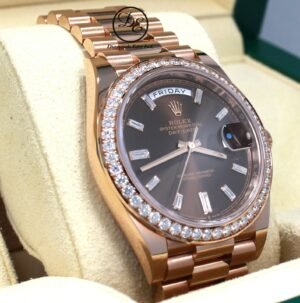 Rolex President 40mm Day-Date 228345RBR 18K Rose Gold Chocolate Baguettes Dial