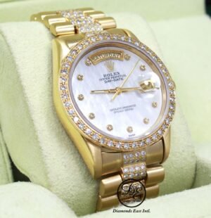 Rolex President Day-Date 18038 18K Yellow Gold MOP Diamond Dial Bezel Watch MINT