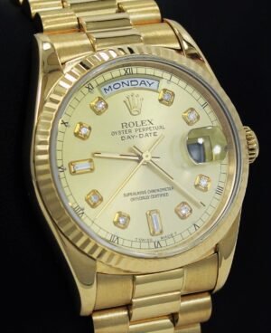 Rolex President Day-Date 18238 18K Yellow Gold Diamond Dial Watch MINT